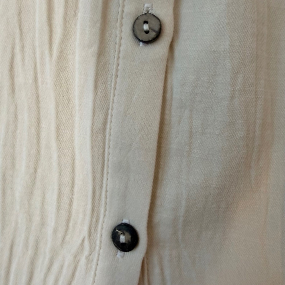 Neutral Summer Button Down Cotton Shirt Dress NEW (SM) Cutouts Sleeveless Cream - Picture 3 of 15